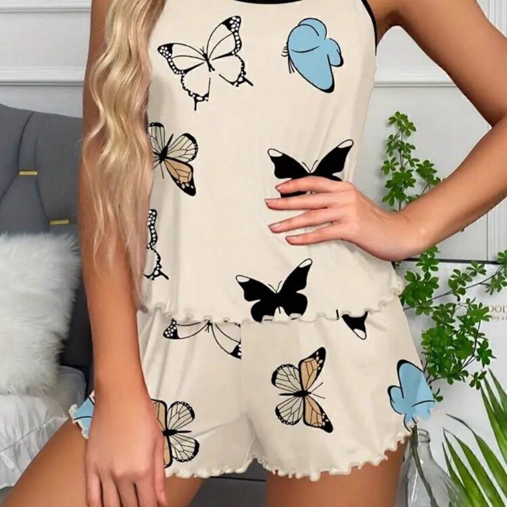 Butterfly Print Two Piece Soft Pajama Set - Picture 5 of 6